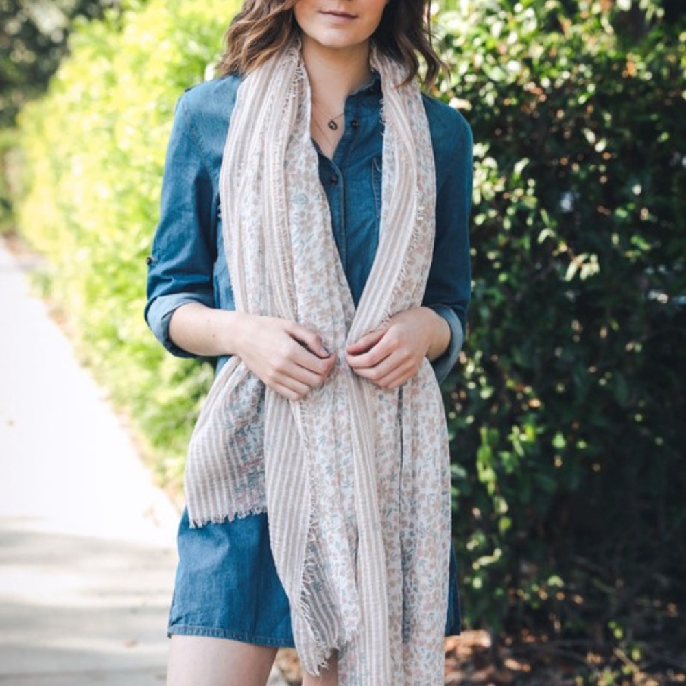 Floral & Stripe Scarf